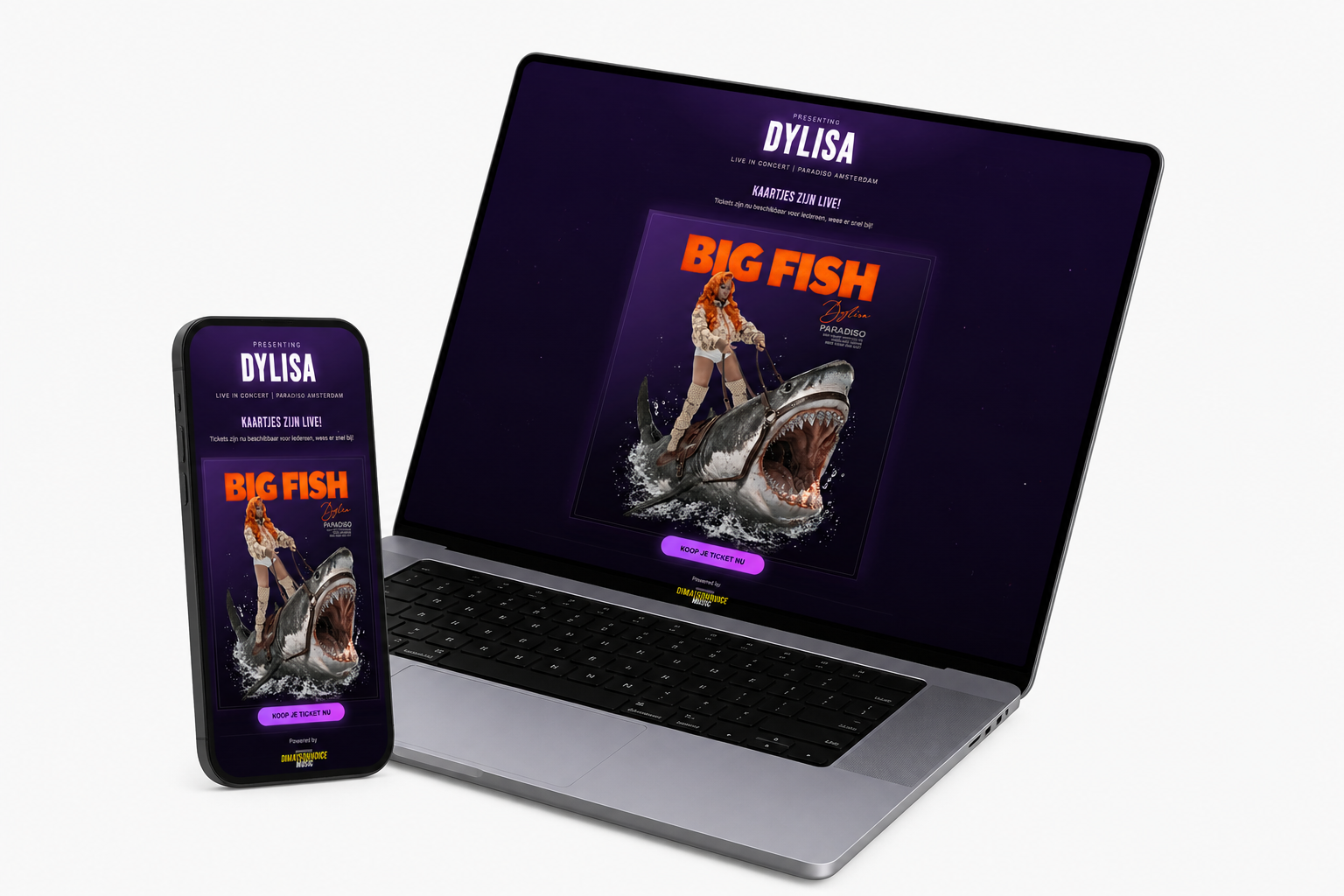 Dylisa ticket verkoop onepage mockup