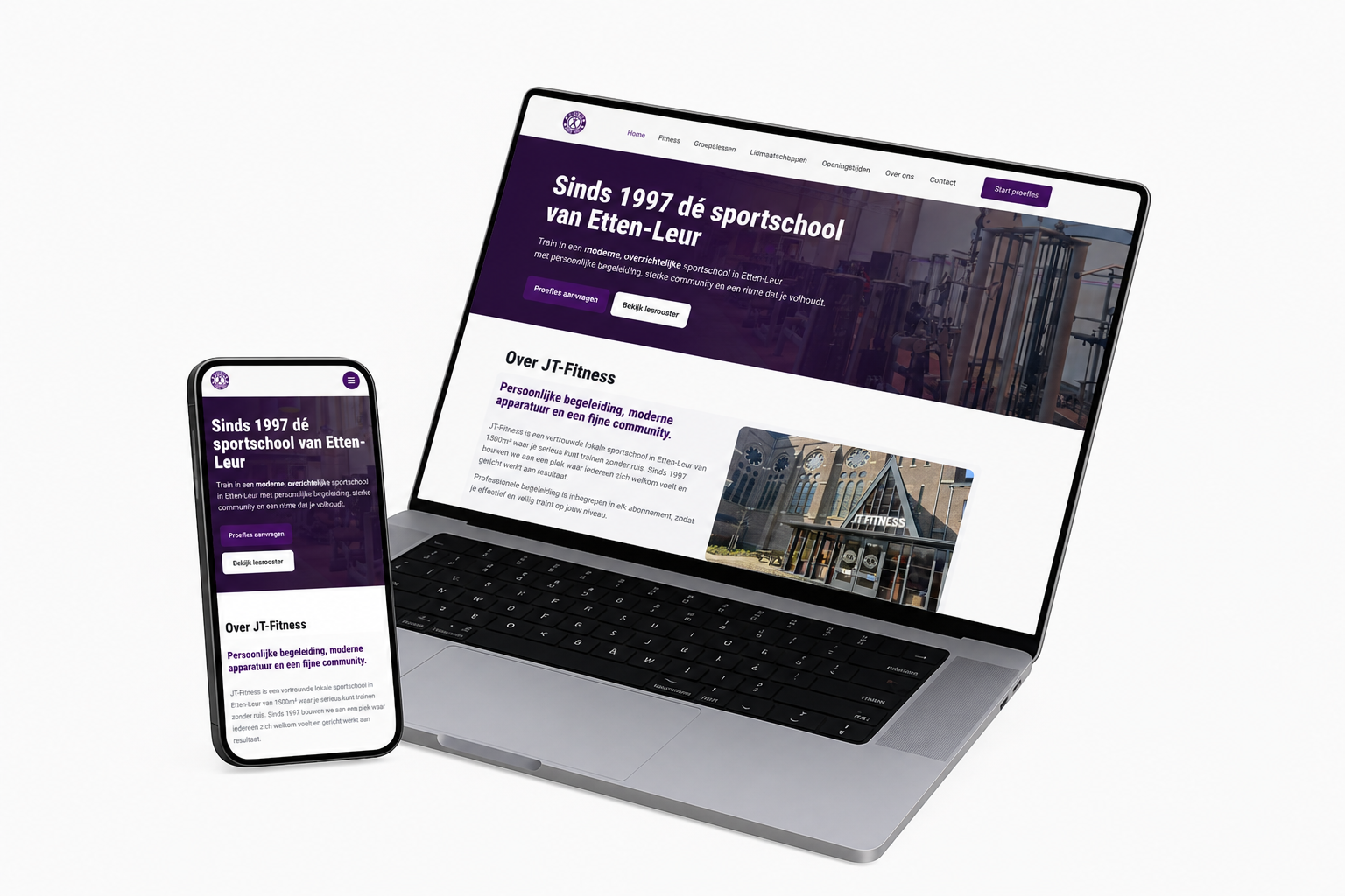 JT Fitness website mockup